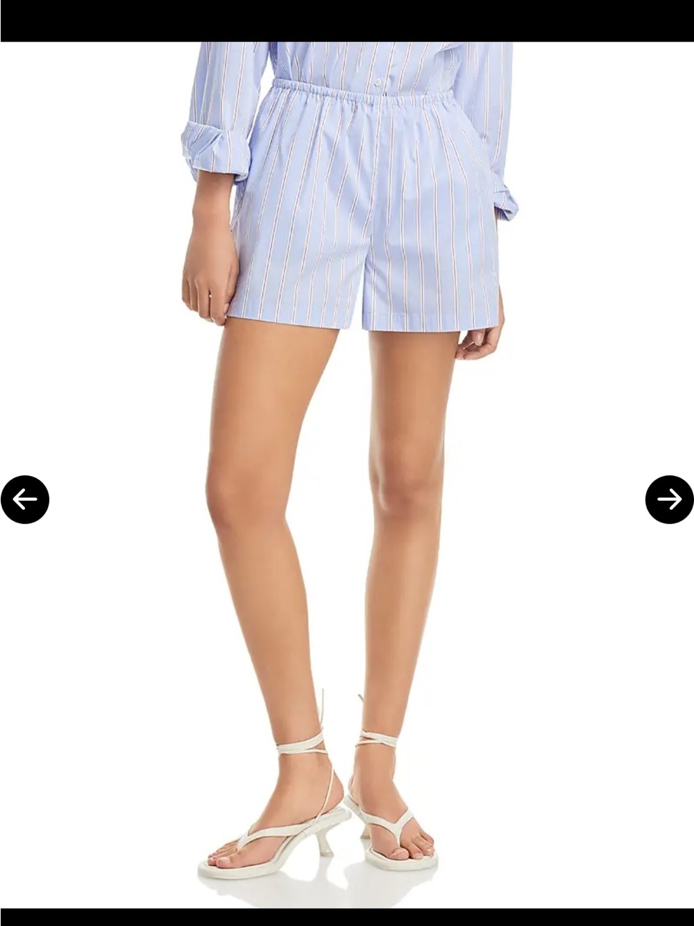 SOLID & STRIPED Light Blue and White Striped Elastic-Waist Shorts